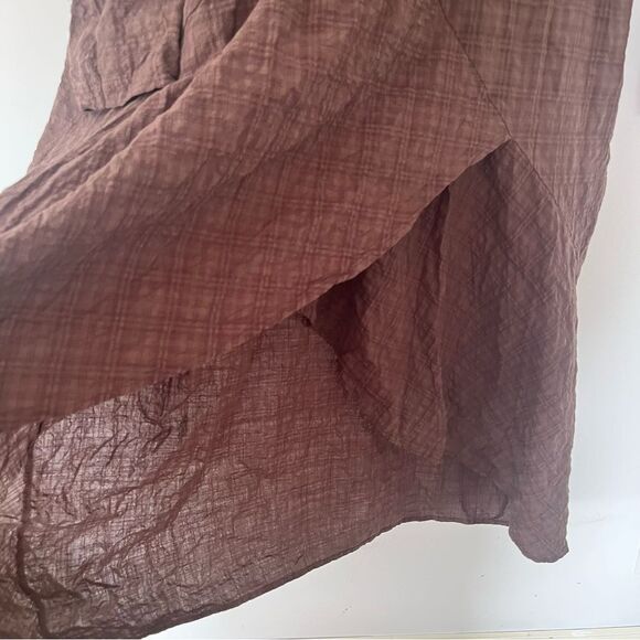 Cottagecore Brown Plaid Long Sleeve Hi/Lo Asymmetrical Hem Magic Maxi Dress - Picture 9 of 10